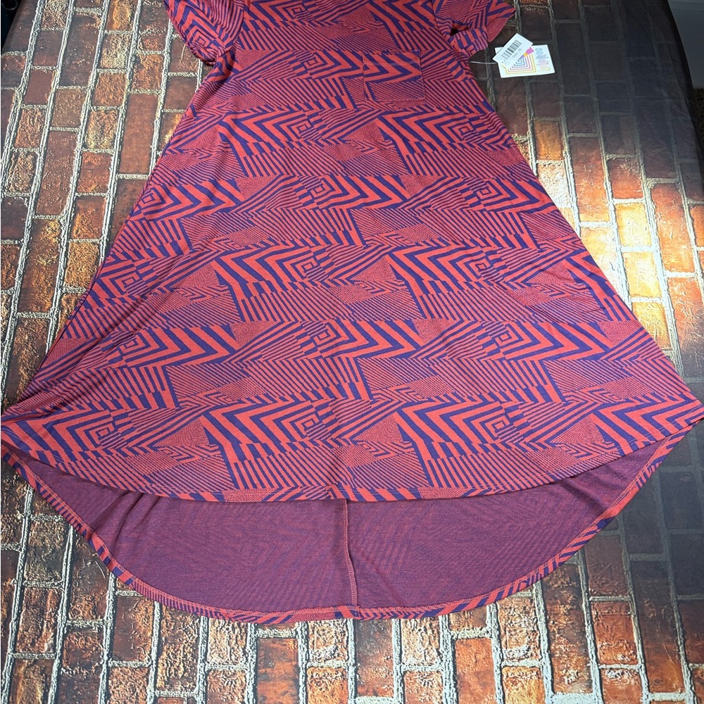 LuLaRoe Geometric Red and Navy Carly Dress
